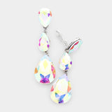 Women's Teardrop Glass Crystal Drop Evening Clip On Dangle Earrings