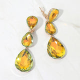 Women's Teardrop Glass Crystal Drop Evening Clip On Dangle Earrings