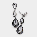 Women's Teardrop Glass Crystal Drop Evening Clip On Dangle Earrings