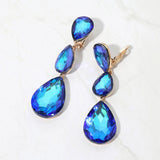 Women's Teardrop Glass Crystal Drop Evening Clip On Dangle Earrings