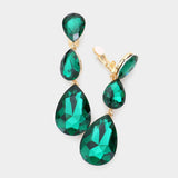 Women's Teardrop Glass Crystal Drop Evening Clip On Dangle Earrings