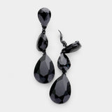 Women's Teardrop Glass Crystal Drop Evening Clip On Dangle Earrings