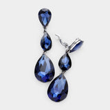 Women's Teardrop Glass Crystal Drop Evening Clip On Dangle Earrings