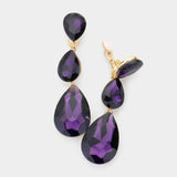 Women's Teardrop Glass Crystal Drop Evening Clip On Dangle Earrings