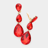 Women's Teardrop Glass Crystal Drop Evening Clip On Dangle Earrings