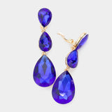Women's Teardrop Glass Crystal Drop Evening Clip On Dangle Earrings