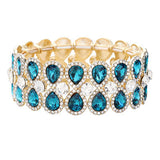 Teardrop Glass Crystal Pave Stretch Evening Bracelet