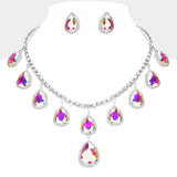 Teardrop Glass Stone Cluster Station Evening Necklace