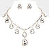 Teardrop Glass Stone Cluster Station Evening Necklace