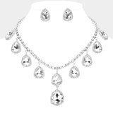 Teardrop Glass Stone Cluster Station Evening Necklace
