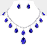 Teardrop Glass Stone Cluster Station Evening Necklace