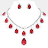 Teardrop Glass Stone Cluster Station Evening Necklace