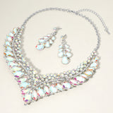 Teardrop Marquise Round Stone Embellished V Shaped Evening Necklace