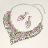 Teardrop Marquise Round Stone Embellished V Shaped Evening Necklace