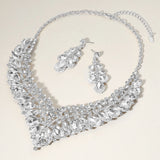 Teardrop Marquise Round Stone Embellished V Shaped Evening Necklace