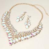 Teardrop Marquise Round Stone Embellished V Shaped Evening Necklace