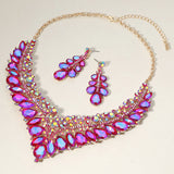 Teardrop Marquise Round Stone Embellished V Shaped Evening Necklace