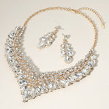 Teardrop Marquise Round Stone Embellished V Shaped Evening Necklace
