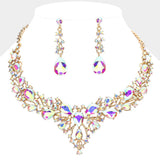 Teardrop Round Stone Cluster Evening Necklace