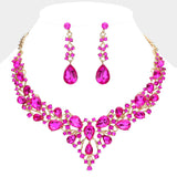 Teardrop Round Stone Cluster Evening Necklace