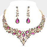 Teardrop Round Stone Cluster Evening Necklace