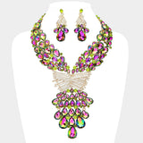 Teardrop Round Stone Embellished Statement Evening Necklace