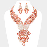 Teardrop Round Stone Embellished Statement Evening Necklace