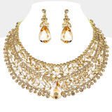 Teardrop Stone Accented Marquise Round Stone Embellished Chunky Collar Evening Necklace