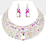 Teardrop Stone Accented Marquise Round Stone Embellished Chunky Collar Evening Necklace