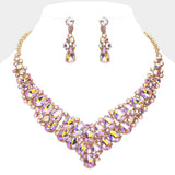 Teardrop Stone Cluster Collar Evening Necklace