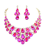 Teardrop Stone Cluster Evening Necklace Earring Set