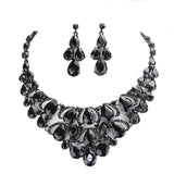 Teardrop Stone Cluster Evening Necklace Earring Set