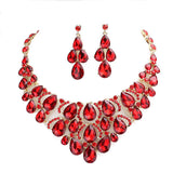 Teardrop Stone Cluster Evening Necklace Earring Set