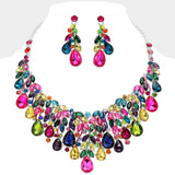 Teardrop Stone Cluster Marquise Vine Embellished Evening Necklace