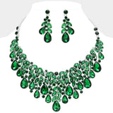 Teardrop Stone Cluster Marquise Vine Embellished Evening Necklace