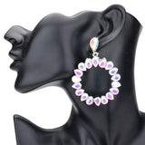 Teardrop Stone Cluster Open Circle Dangle Evening Earrings