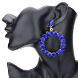 Teardrop Stone Cluster Open Circle Dangle Evening Earrings
