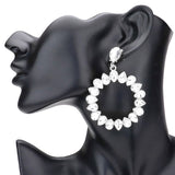 Teardrop Stone Cluster Open Circle Dangle Evening Earrings