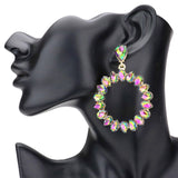 Teardrop Stone Cluster Open Circle Dangle Evening Earrings