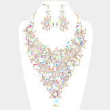 Teardrop Stone Leaf Cluster Vine Statement Evening Necklace
