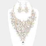 Teardrop Stone Leaf Cluster Vine Statement Evening Necklace