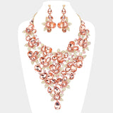 Teardrop Stone Leaf Cluster Vine Statement Evening Necklace