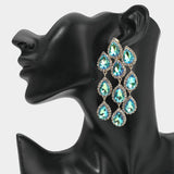 Teardrop Stone Link Dangle Clip on Evening Earrings