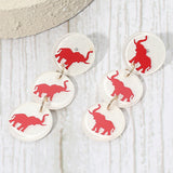 Triple Elephant Disc Game Day Style Drop Earrings