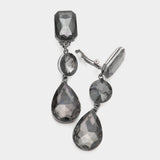 Women's Triple Glass Crystal Drop Clip On Dangle Earrings