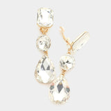 Women's Triple Glass Crystal Drop Clip On Dangle Earrings