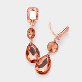 Women's Triple Glass Crystal Drop Clip On Dangle Earrings