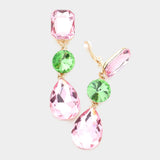 Women's Triple Glass Crystal Drop Clip On Dangle Earrings