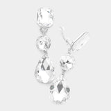Women's Triple Glass Crystal Drop Clip On Dangle Earrings