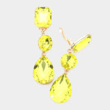 Women's Triple Glass Crystal Drop Clip On Dangle Earrings